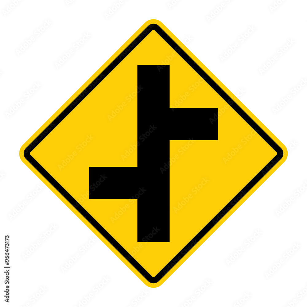 Obraz premium Offset Roads warning sign. Vector