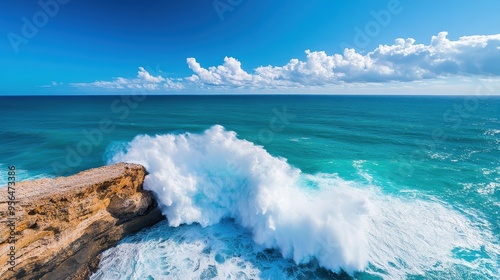 a dramatic cliffside view with waves crashing below, capturing the power and beauty of nature