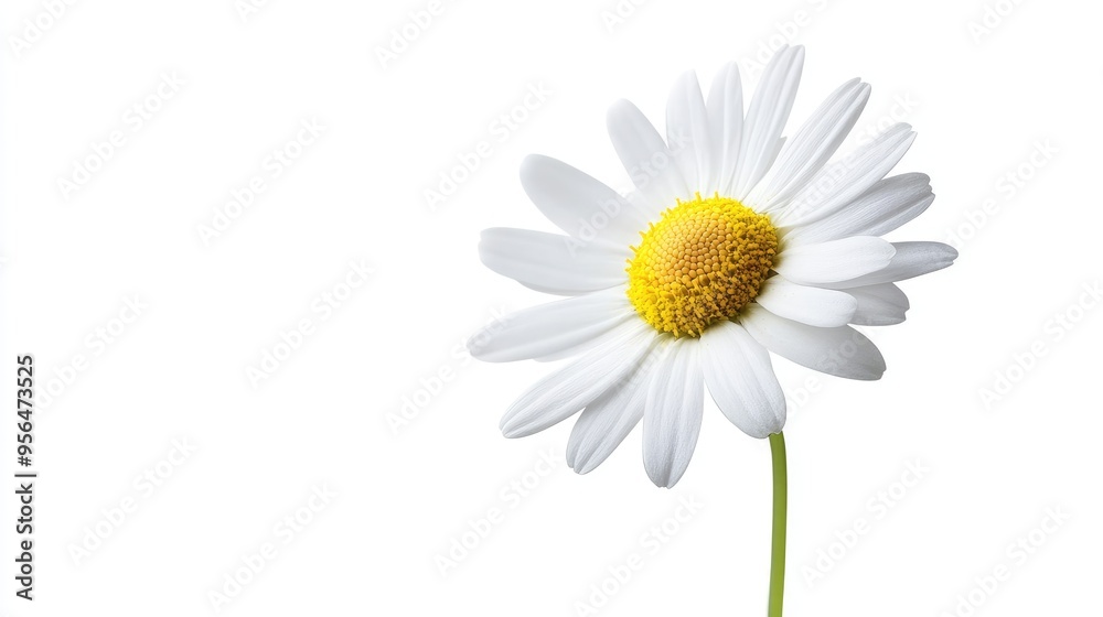 Fototapeta premium A single daisy flower isolated on a white background.