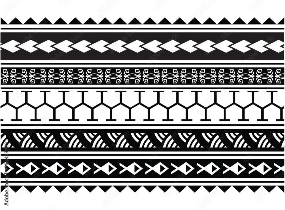 Polynesian tattoo tribal band design. Samoan tattoo tribal ornament border.
 Decorative seamless pattern.