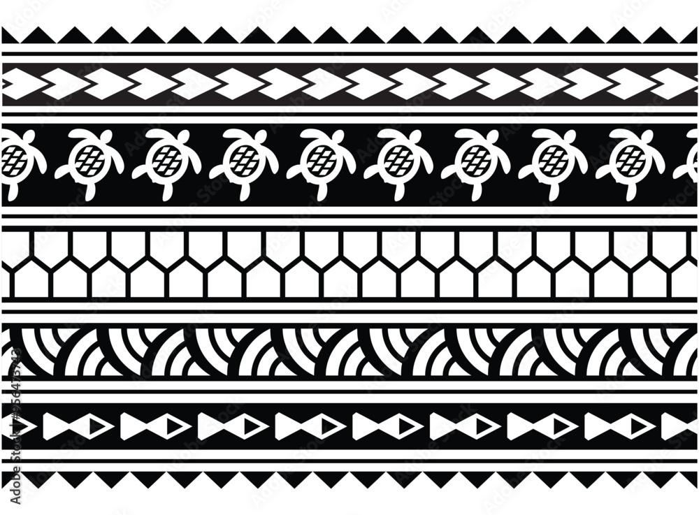 Polynesian tattoo tribal band design. Samoan tattoo tribal ornament border.
 Decorative seamless pattern.