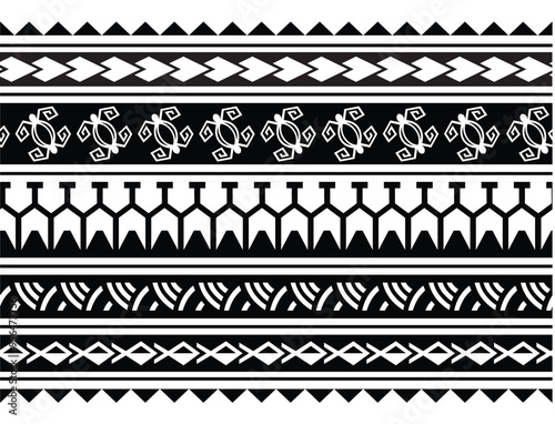 Polynesian tattoo tribal band design. Samoan tattoo tribal ornament border.
 Decorative seamless pattern.