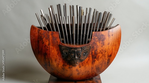Kalimba wooden body metal tines and resonant tones