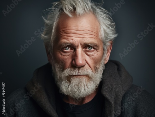 Gray background sad european white man grandfather realistic person portrait older person beautiful bad mood old man Isolated on Background  photo