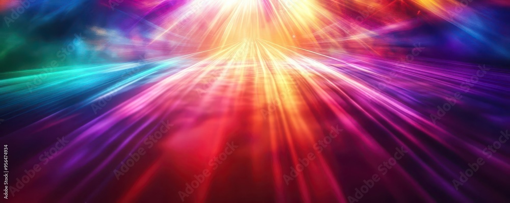 Fototapeta premium Concert stage with a burst of light rays, vibrant colors, energetic and lively atmosphere