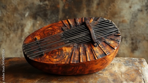 Kalimba wooden body metal tines and resonant tones