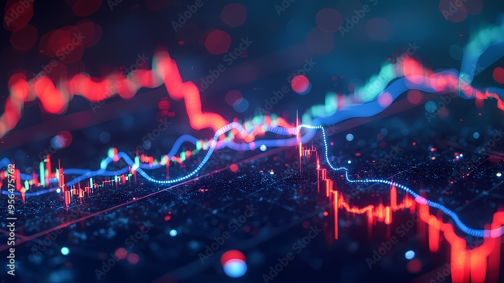 Fototapeta premium Bright Neon Patterns Forming Financial Market Analysis Visuals