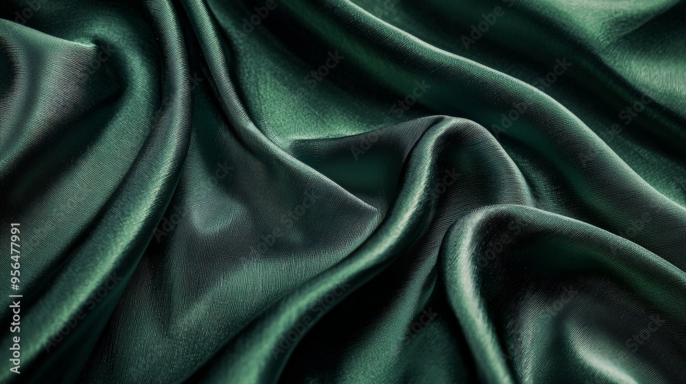 Obraz premium A green fabric with a subtle sheen and soft folds, creating a luxurious atmosphere