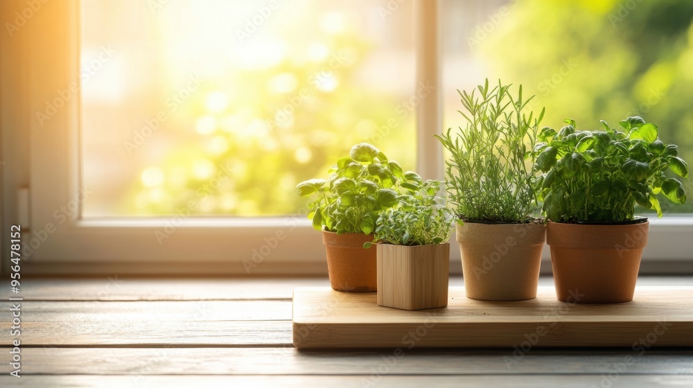 a kitchen table filled with potted herbs and small vegetables, with sunlight streaming through the window, highlighting the freshness and growth of homegrown produce a kitchen table filled with potted herbs and small vegetables, with sunlight streaming through the window, highlighting the freshness and growth of homegrown produce