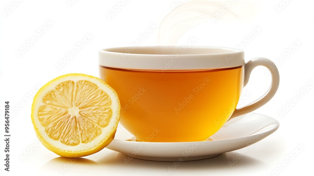 A steaming cup of tea with a lemon wedge. A steaming cup of tea with a lemon wedge.