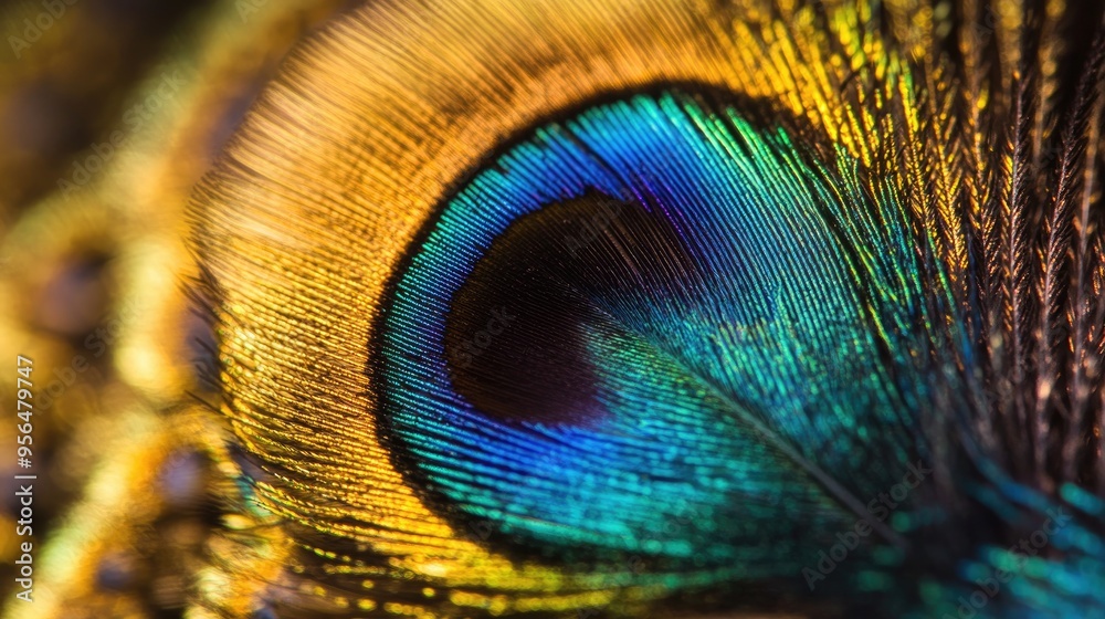 Naklejka premium A close-up of a peacock feather's eye, showcasing the intricate details and vibrant colors