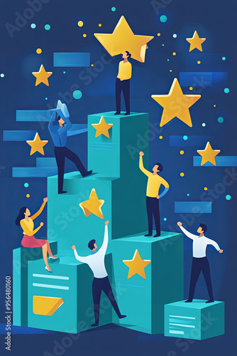 Quality Assurance Concept. Business people show high quality assurance mark, good service, premium, five stars, premium service assurance, excellence service, high quality, business excellence
