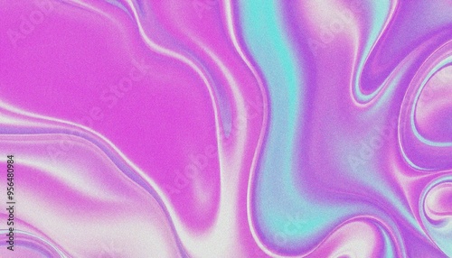 Holo abstract 3D shapes, whit grainy noise effect purple and blue abstract fluid shapes against a light background photo