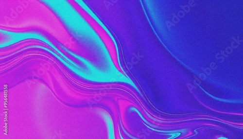 Holo abstract 3D shapes, whit grainy noise effect purple and blue abstract fluid shapes against a light background photo