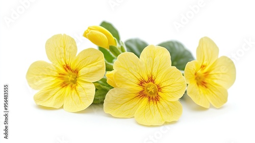 Yellow flowers with a red center, isolated on a white background.