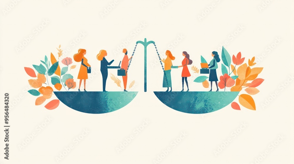 ภาพประกอบสต็อก Gender equality business illustration depicting a ...