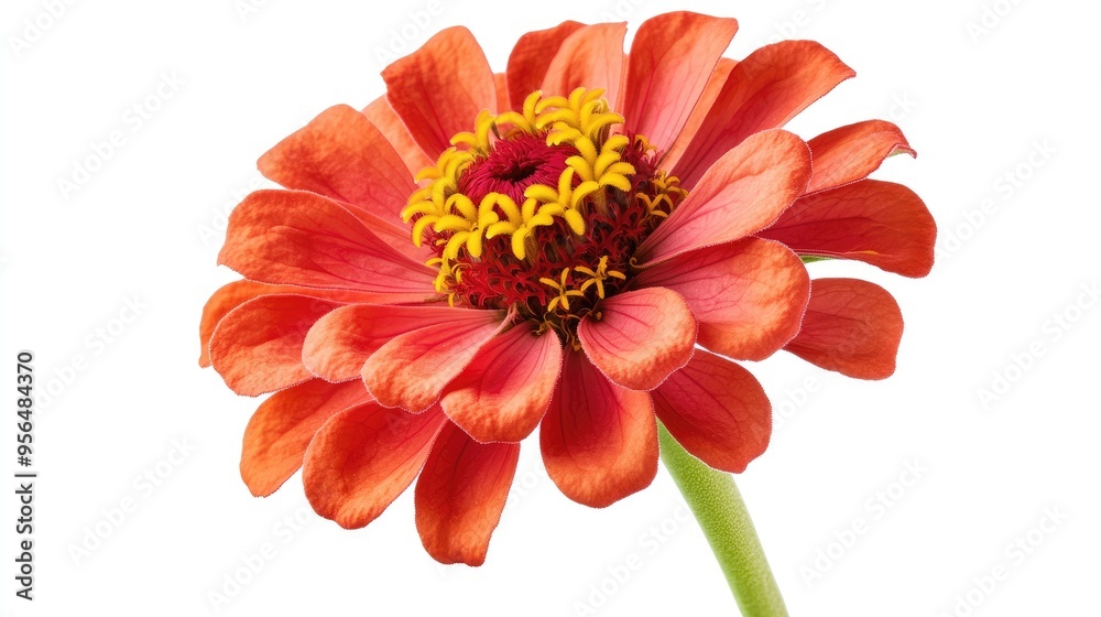 Single orange flower with yellow center isolated on white background. Single orange flower with yellow center isolated on white background.