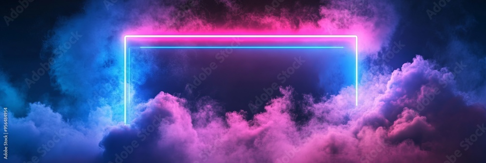 Pink and Blue Rectangle Neon Frame Light With Clouds Pink and Blue Rectangle Neon Frame Light With Clouds