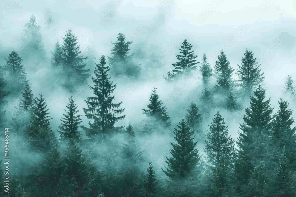 A Misty Pine Forest Enveloped in Fog A Misty Pine Forest Enveloped in Fog