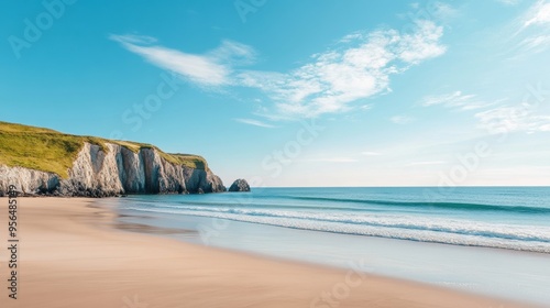 a remote, windswept beach with rugged cliffs and crashing waves, the natural beauty of the scene a sense of awe and isolation