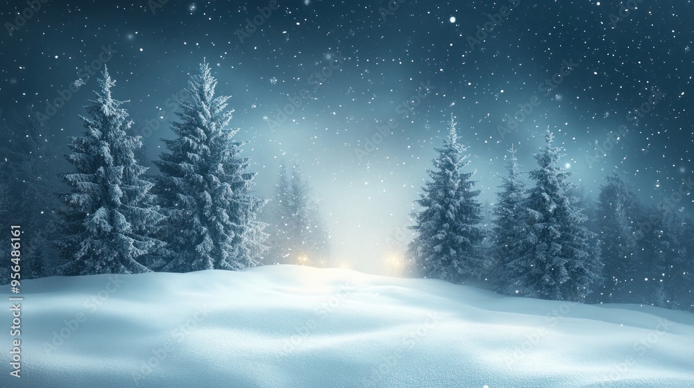 A Christmas night with a glowing circle frame for text. A Christmas night with a glowing circle frame for text.