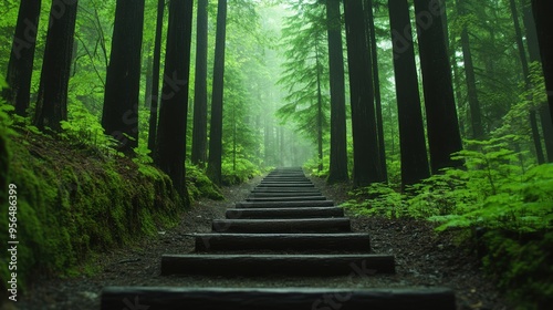 a rugged hiking trail leading through a dense forest, evoking a sense of adventure and exploration