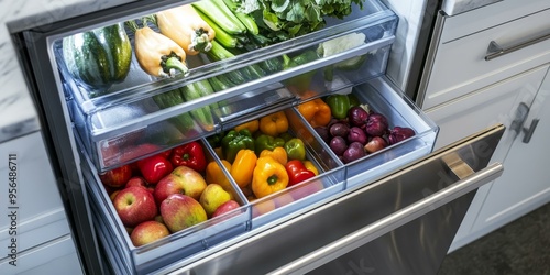 Wallpaper Mural Open refrigerator with assorted fruits and vegetables. Torontodigital.ca
