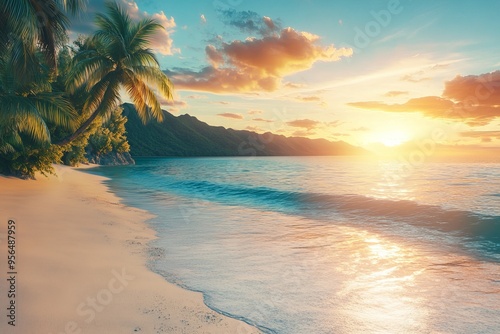 Sunset on Beach Background, Holiday Destination, Sea and Sky concept, Sunset, Sunrise