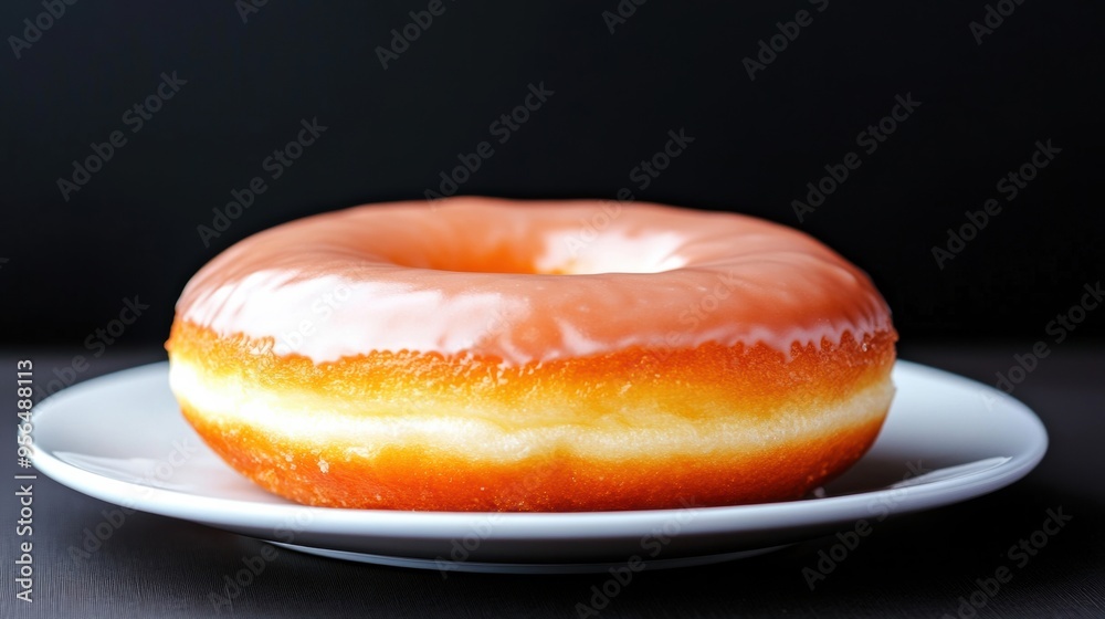 a soft and fluffy donut with a glossy glaze, placed on a simple white plate, capturing its sweet appeal a soft and fluffy donut with a glossy glaze, placed on a simple white plate, capturing its sweet appeal