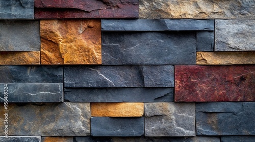 multicoloured cladding stone background and texture3d rustic wall stone used in home decorative wall and interior designceramic wall tiles designcolourful bricks patternnatural stone : Generative AI photo