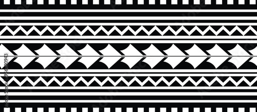 Polynesian tattoo tribal band design. Samoan tattoo tribal ornament border. Decorative seamless pattern.