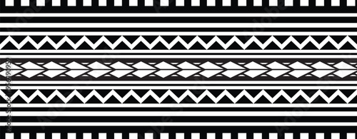 Polynesian pattern tribal tattoo border. Tribal tattoo geometric fore arm samoan band. Tattoo eps forearm samoan sleeve bracelet. Fabric seamless isolated hawaiian pattern on white background.