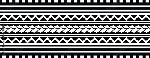 Polynesian pattern tribal tattoo border. Tribal tattoo geometric fore arm samoan band. Tattoo eps forearm samoan sleeve bracelet. Fabric seamless isolated hawaiian pattern on white background.