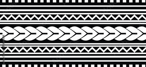 Polynesian pattern tribal tattoo border. Tribal tattoo geometric fore arm samoan band. Tattoo eps forearm samoan sleeve bracelet. Fabric seamless isolated hawaiian pattern on white background.