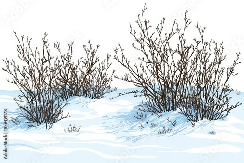 Bare Branches and Snow in a Winter Landscape