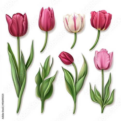 A beautiful collection of colorful tulips showcasing different styles and colors, perfect for floral-themed designs.