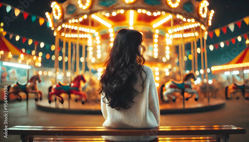 Abandoned girl at amusement park. 