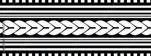 Polynesian pattern tribal tattoo border. Tribal tattoo geometric fore arm samoan band. Tattoo eps forearm samoan sleeve bracelet. Fabric seamless isolated hawaiian pattern on white background.