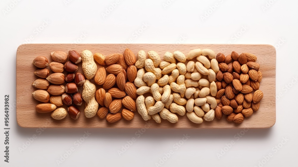 a variety of nuts and seeds neatly arranged on a wooden board, emphasizing the simplicity and nutritional value of natural snacks a variety of nuts and seeds neatly arranged on a wooden board, emphasizing the simplicity and nutritional value of natural snacks