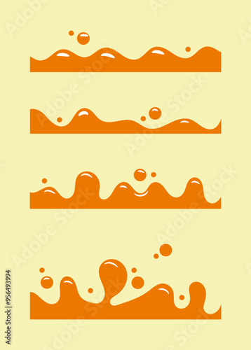 Amber bee honey wave. Wavy molten glossy maple syrup fluid, sticky sweet sugar liquid. flat design illustration isolated on white background.