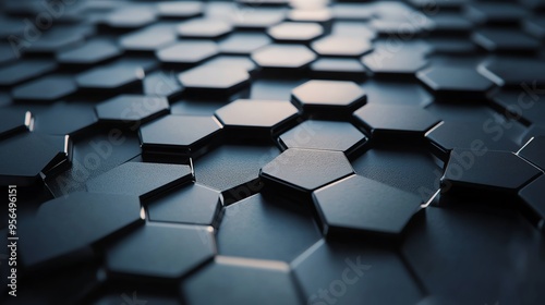 Abstract black hexagon pattern with a shallow depth of field.