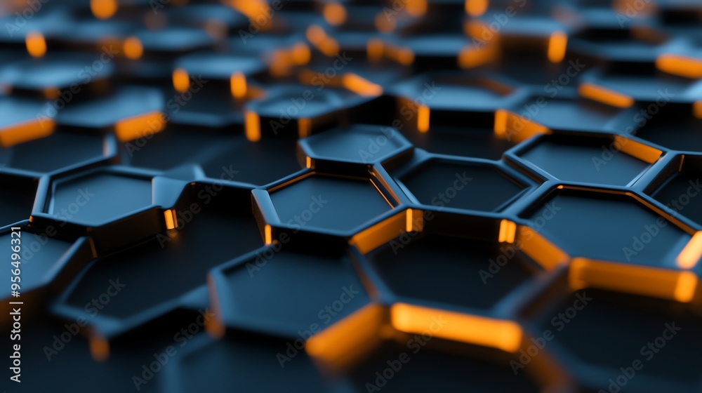 Abstract hexagon pattern with orange glowing edges. Abstract hexagon pattern with orange glowing edges.