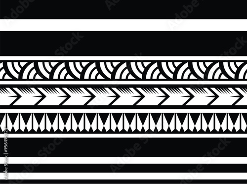 Polynesian tattoo tribal band design. Samoan tattoo tribal ornament border.
 Decorative seamless pattern.