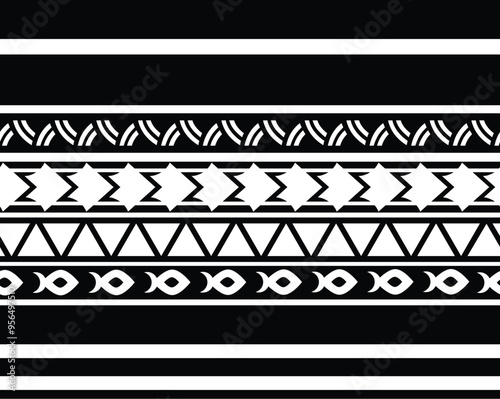 Polynesian pattern tribal tattoo border. Tribal tattoo geometric fore arm samoan band. Tattoo eps forearm samoan sleeve bracelet. Fabric seamless isolated hawaiian pattern on white background.
