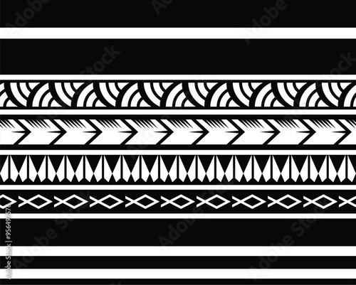 Polynesian tattoo tribal band design. Samoan tattoo tribal ornament border.
 Decorative seamless pattern.