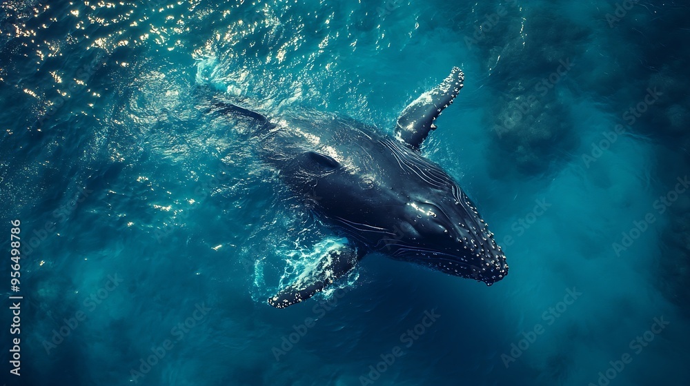 Fototapeta premium Humpback whale in its full glory around the Pacific Ocean : Generative AI