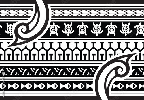 Polynesian tattoo tribal band design. Samoan tattoo tribal ornament border.
 Decorative seamless pattern.