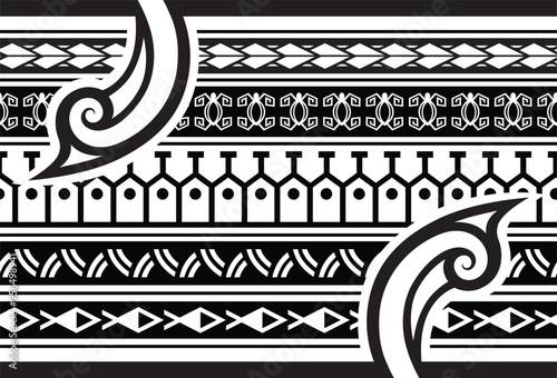 Polynesian tattoo tribal band design. Samoan tattoo tribal ornament border.
 Decorative seamless pattern.