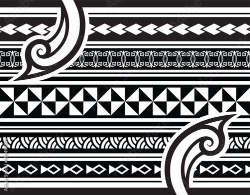 Polynesian tattoo tribal band design. Samoan tattoo tribal ornament border.
 Decorative seamless pattern.