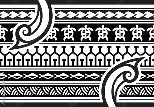 Polynesian pattern tribal tattoo border. Tribal tattoo geometric fore arm samoan band. Tattoo eps forearm samoan sleeve bracelet. Fabric seamless isolated hawaiian pattern on white background.